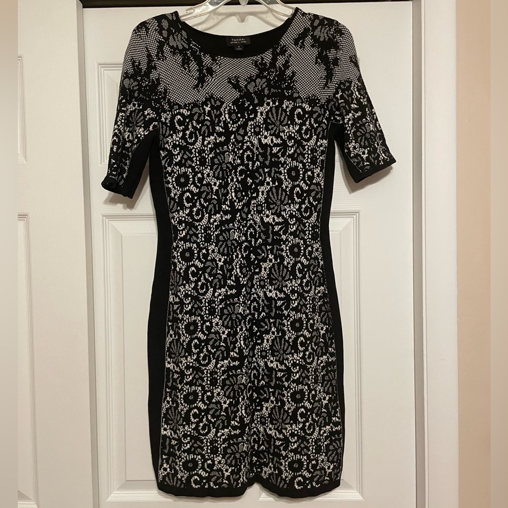 Tahari ASL Black & White Sweater Dress - Size Small